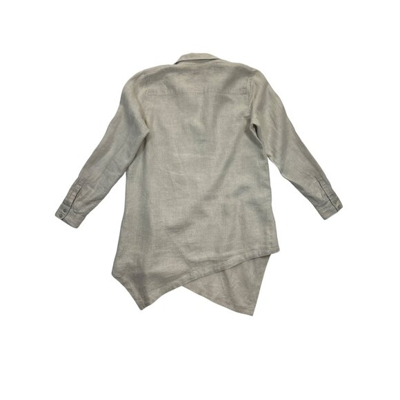J.Jill Love Linen Tunic Top‎ Womens Small Beige Asymmetrical Hem Long Sleeve - Picture 2 of 7